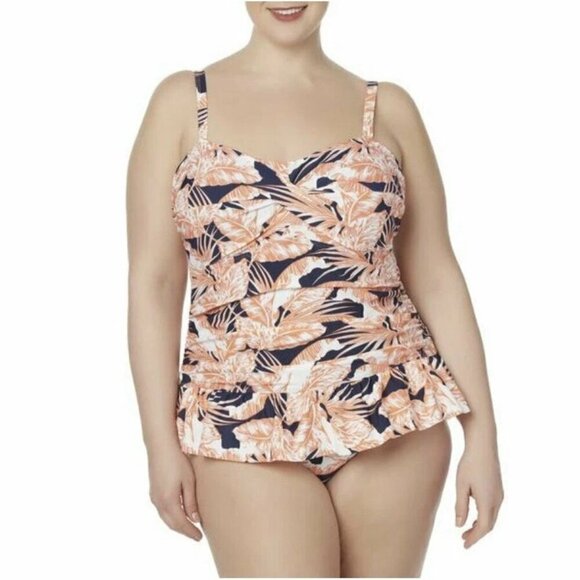 Tropical Escape Women's Plus One - Piece Swimsuit Palm Trees Size 22W - Picture 1 of 16
